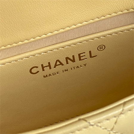 Chanel Mini Flap Bag With Top Handle Lambskin Gold Tone Metal Yellow Color AS5298