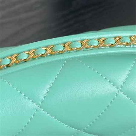 Chanel Mini Flap Bag With Top Handle Lambskin Gold Tone Metal Green Color AS5298