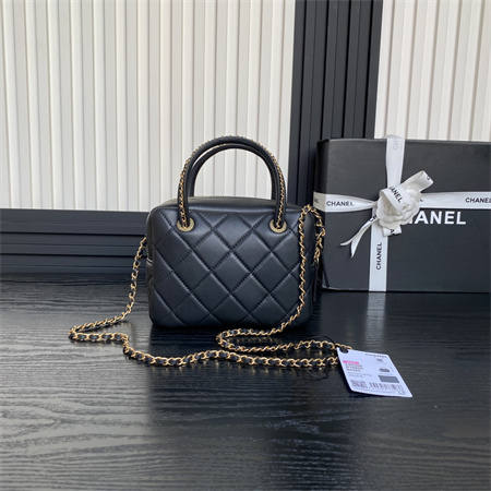 Chanel Top Handle Bag with chain Lambskin & Gold-Tone Metal Black AS5300