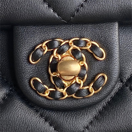 Chanel Flap Bag With Top Handle Lambskin Gold Tone Metal Black Color AS5317