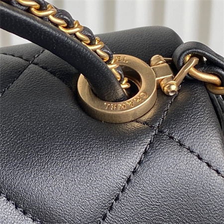 Chanel Flap Bag With Top Handle Lambskin Gold Tone Metal Black Color AS5317