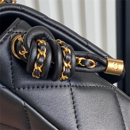 Chanel Flap Bag With Top Handle Lambskin Gold Tone Metal Black Color AS5317