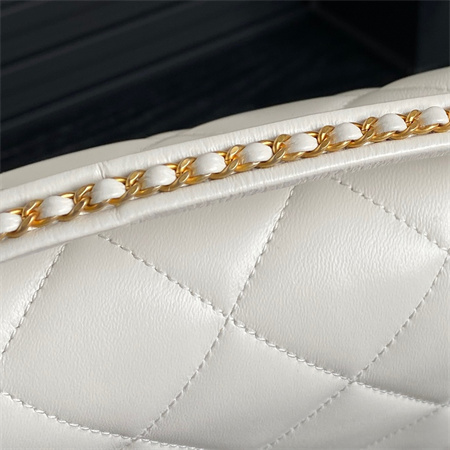 Chanel Flap Bag With Top Handle Lambskin Gold Tone Metal White Color AS5317