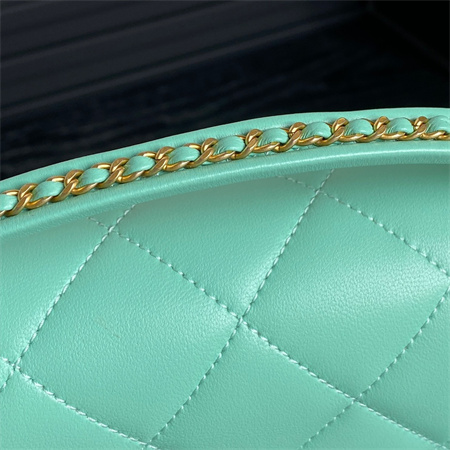 Chanel Flap Bag With Top Handle Lambskin Gold Tone Metal Green Color AS5317