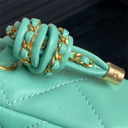 Chanel Flap Bag With Top Handle Lambskin Gold Tone Metal Green Color AS5317