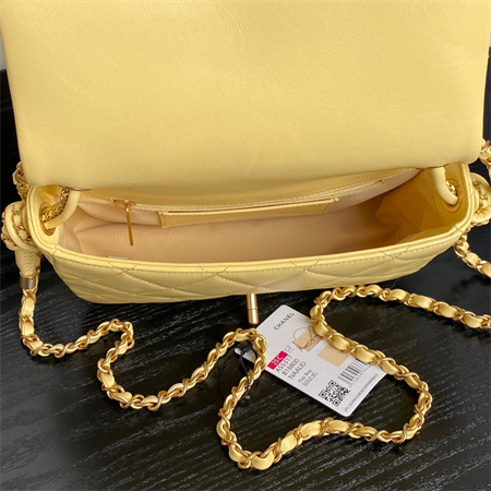 Chanel Flap Bag With Top Handle Lambskin Gold Tone Metal Yellow Color AS5317