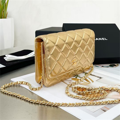 Chanel Wallet On Chain Lambskin Gold Tone Metal Gold AP0250