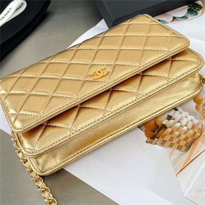 Chanel Wallet On Chain Lambskin Gold Tone Metal Gold AP0250
