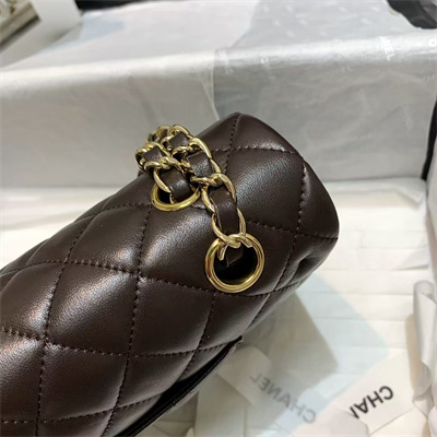 Chanel Medium Classic Flap Bag Lambskin Gold Tone Metal Dk Brown 01112