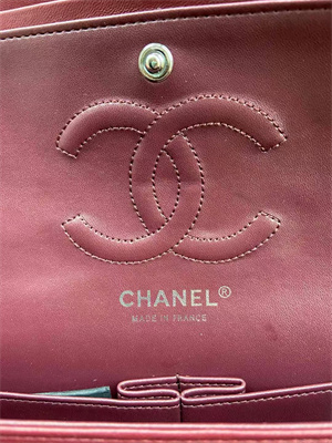 Chanel Medium Classic Flap Bag Lambskin Silver Tone Metal Burgundy 01112