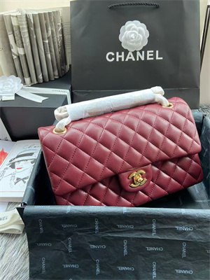 Chanel Medium Classic Flap Bag Lambskin Gold Tone Metal Burgundy 01112