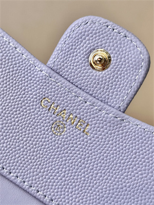 Chanel Small Flap Wallet Tri-Fold Grained Calfskin Gold Tone Metal Lt Purple A82288