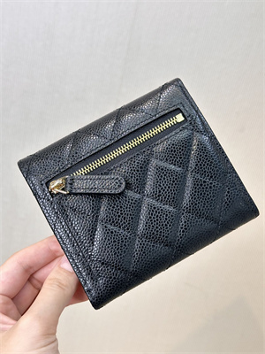 Chanel Small Flap Wallet Tri-Fold Grained Calfskin Gold Tone Metal Black A82288 (big grain)