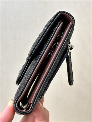 Chanel Small Flap Wallet Tri-Fold Grained Calfskin Silver Tone Metal Black A82288 (big grain)