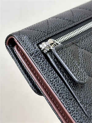 Chanel Small Flap Wallet Tri-Fold Grained Calfskin Silver Tone Metal Black A82288 (big grain)