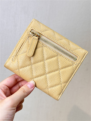 Chanel Small Flap Wallet Tri-Fold Grained Calfskin Gold Tone Metal Beige A82288