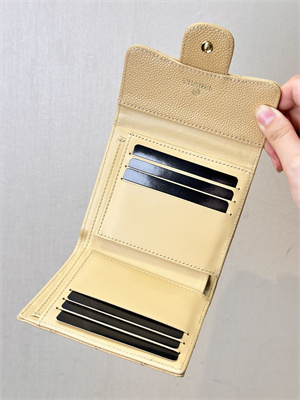 Chanel Small Flap Wallet Tri-Fold Grained Calfskin Gold Tone Metal Beige A82288