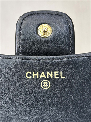 Chanel Small Flap Wallet Tri-Fold Lambskin Gold Tone Metal Black A82288