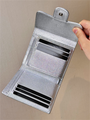 Chanel Small Flap Wallet Tri-Fold Lambskin Silver Tone Metal Silver A82288