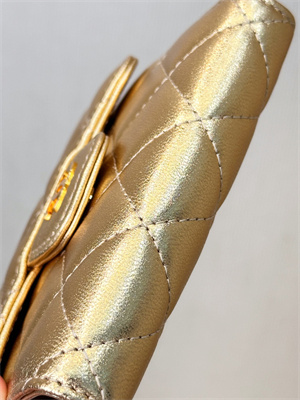 Chanel Small Flap Wallet Tri-Fold Lambskin Gold Tone Metal Gold A82288