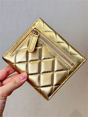 Chanel Small Flap Wallet Tri-Fold Lambskin Gold Tone Metal Gold A82288