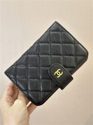 Chanel Snap Wallet Grained Calfskin Gold Tone Metal Black A48667