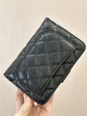 Chanel Snap Wallet Grained Calfskin Gold Tone Metal Black A48667