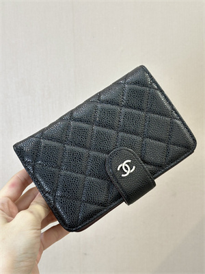 Chanel Snap Wallet Grained Calfskin Silver Tone Metal Black A48667