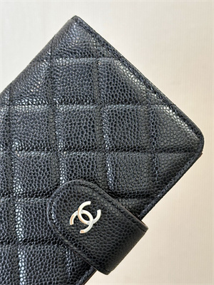 Chanel Snap Wallet Grained Calfskin Silver Tone Metal Black A48667