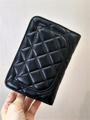 Chanel Snap Wallet Lambskin Silver Tone Metal Black A48667