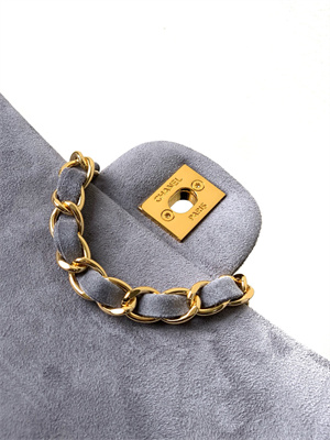 Cha.nel Mini Classic Flap Bag Suede Gold Tone Metal Grey 01116