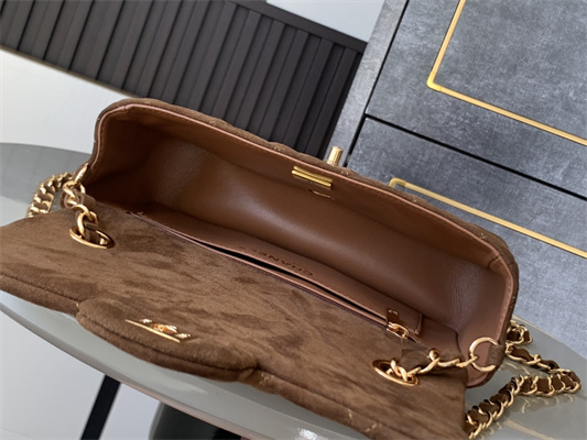 Cha.nel Mini Classic Flap Bag Suede Gold Tone Metal Brown 01116