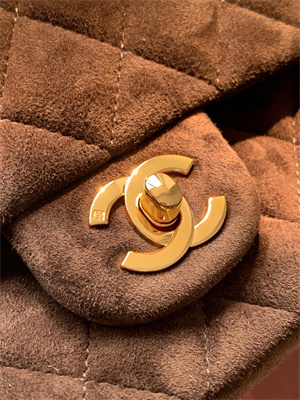 Cha.nel Mini Classic Flap Bag Suede Gold Tone Metal Coffee 01116