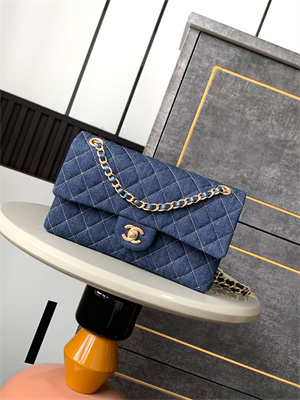 Cha.nel Medium Classic Flap Bag Denim Gold Tone Metal  01112