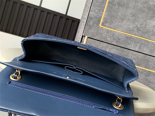 Cha.nel Medium Classic Flap Bag Denim Gold Tone Metal  01112