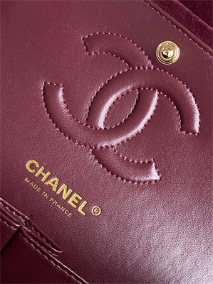 Cha.nel Medium Classic Flap Bag Suede Gold Tone Metal Burgundy 01112