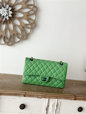 Cha.nel Medium Classic Flap Bag Lambskin Iridescent Metal Green/Blue 01112
