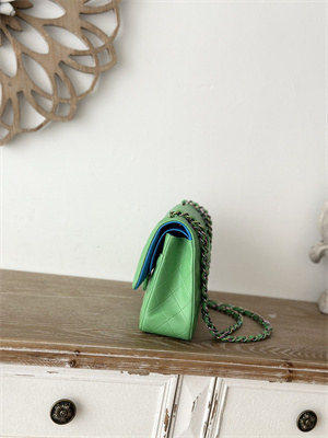 Cha.nel Medium Classic Flap Bag Lambskin Iridescent Metal Green/Blue 01112