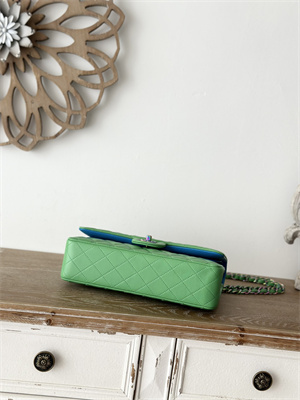 Cha.nel Medium Classic Flap Bag Lambskin Iridescent Metal Green/Blue 01112