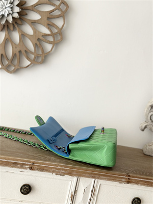 Cha.nel Medium Classic Flap Bag Lambskin Iridescent Metal Green/Blue 01112