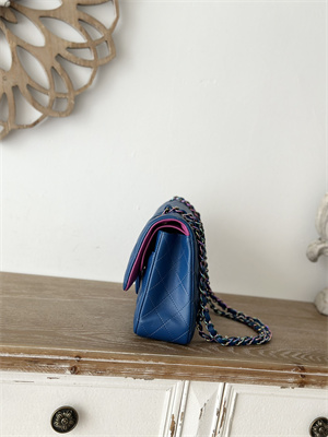 Cha.nel Medium Classic Flap Bag Lambskin Iridescent Metal Dk Blue/Rose Purple 01112