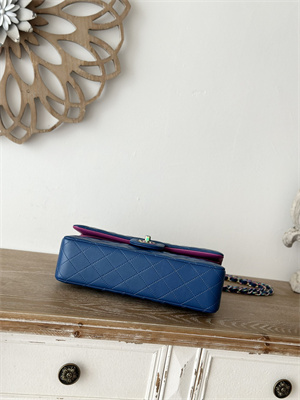 Cha.nel Medium Classic Flap Bag Lambskin Iridescent Metal Dk Blue/Rose Purple 01112