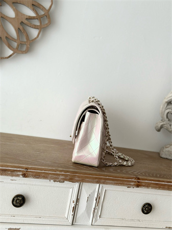 Chanel Medium Classic Flap Bag Iridescent Lambskin Gold Tone Metal Lt Beige 01112