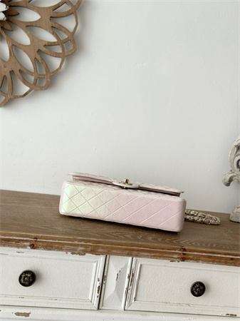 Chanel Medium Classic Flap Bag Iridescent Lambskin Gold Tone Metal Lt Beige 01112