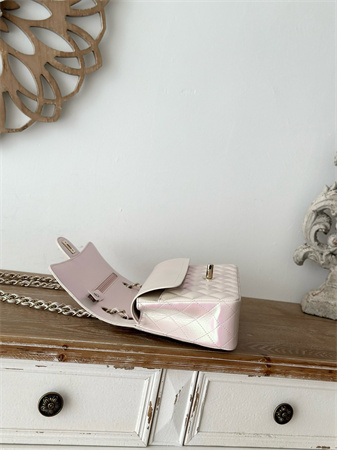 Chanel Medium Classic Flap Bag Iridescent Lambskin Gold Tone Metal Lt Beige 01112