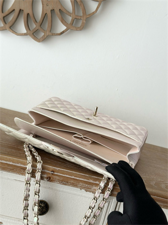 Chanel Medium Classic Flap Bag Iridescent Lambskin Gold Tone Metal Lt Beige 01112