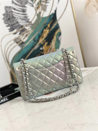 Chanel Medium Classic Flap Bag Iridescent Lambskin Silver Tone Metal  01112