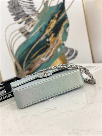 Chanel Medium Classic Flap Bag Iridescent Lambskin Silver Tone Metal  01112
