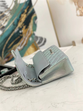 Chanel Medium Classic Flap Bag Iridescent Lambskin Silver Tone Metal  01112