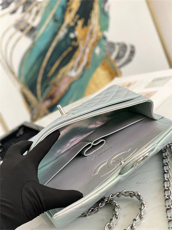 Chanel Medium Classic Flap Bag Iridescent Lambskin Silver Tone Metal  01112